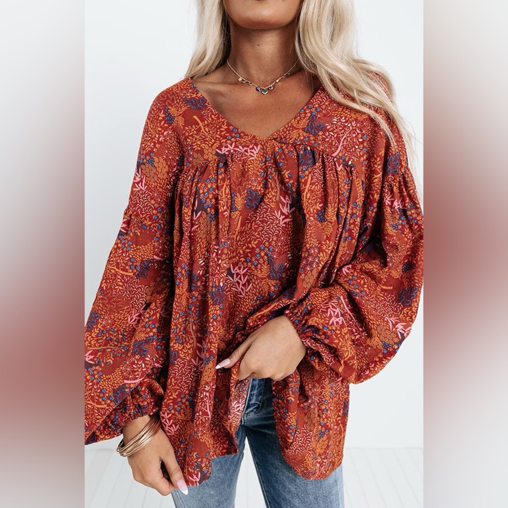 Bucket List Boutique Babydoll Boho Top M